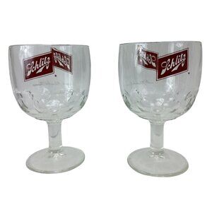 Schlitz Beer Glass Milwaukee Famous Thumbprint Stemmed Goblets Set Of 2 Vtg.